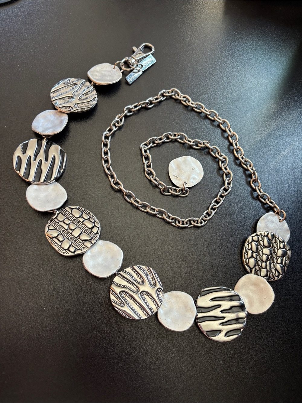 Chico's Silver-Tone Mixed Textured Disc Necklace/Belt